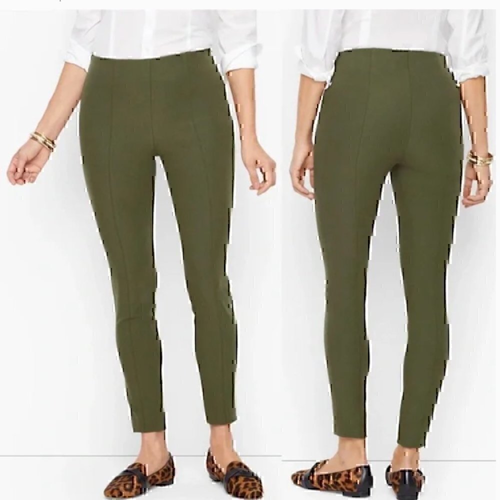 Talbots Olive Night Green Ponte Knit Portland Pants   New Without Tags. Size 4